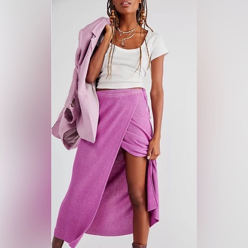 NWT Free People Borderline Midi Skirt in Orchid Combo Size Large